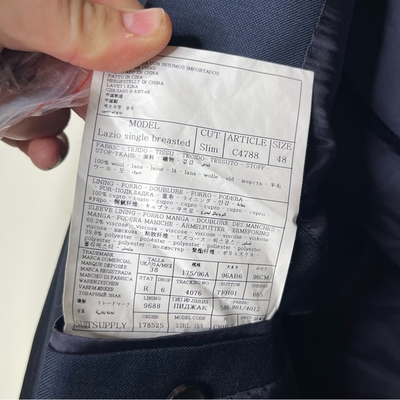 Suitsupply Navy Tailored Fit Lazio single breasted Pure S110's Wool Blazer sz 38 - Picture 10 of 14